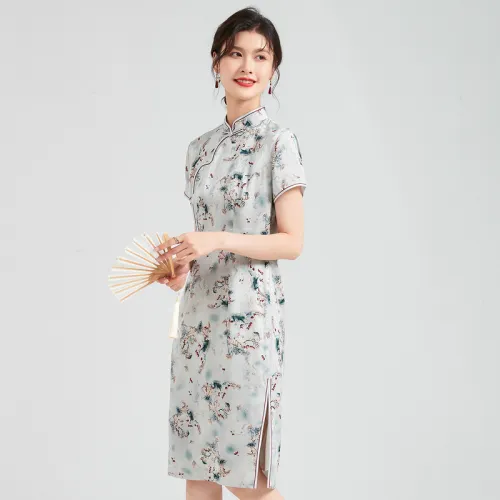JINJU Синий flower Женские Короткие Платья с Рукавами