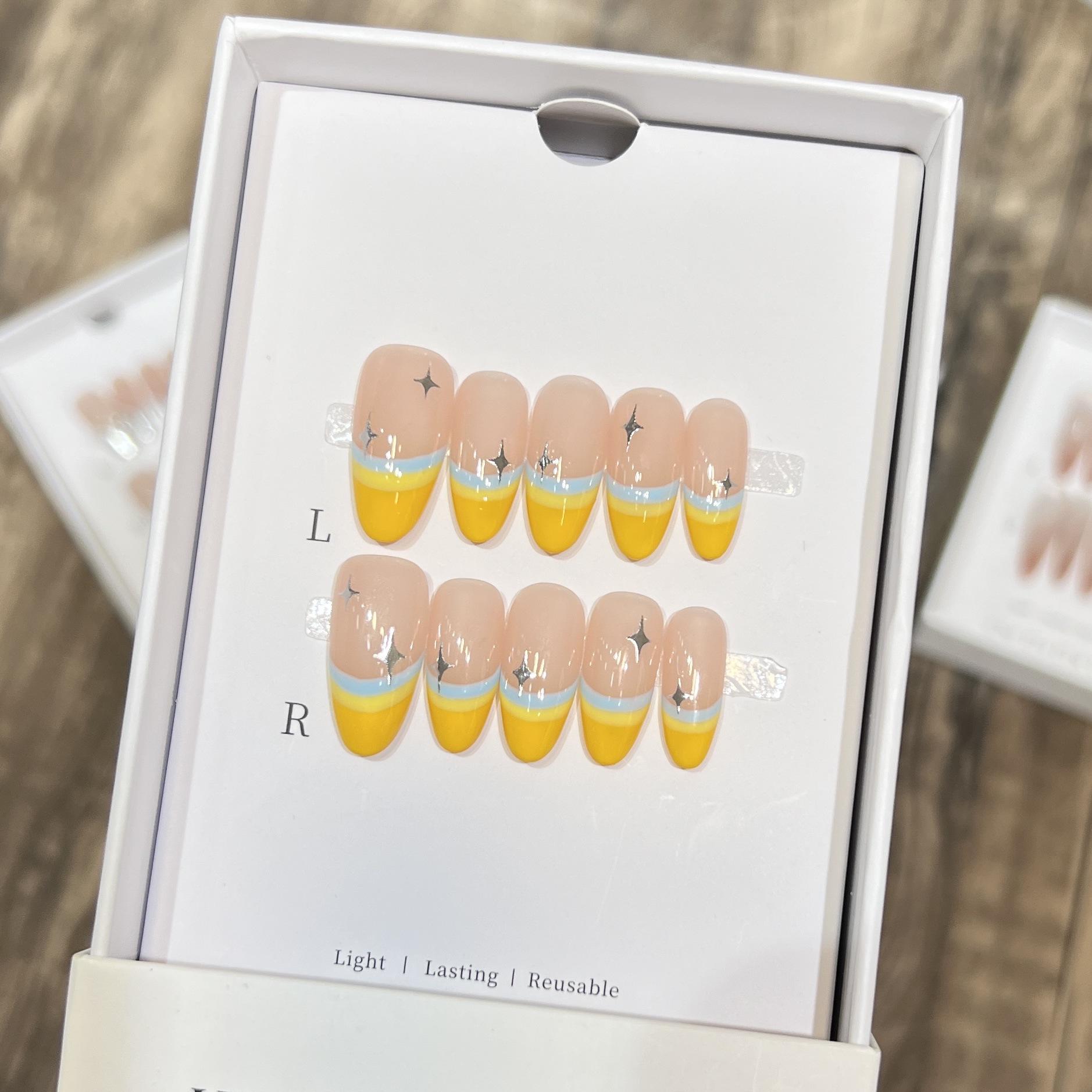 JIDUOMENG Исландский Манго Handcrafted False Nail Стиль Instagram Милый Тройной Layer Французские Накладки для Ногтей — фото 4