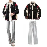 Чёрная куртка + дымчато-серые джинсы