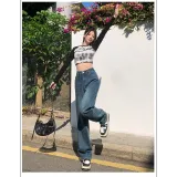 Винтажные синие длинные рукавные бархатные штаны