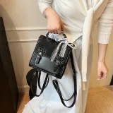 Черный шелковый шарф-сумка для покупок