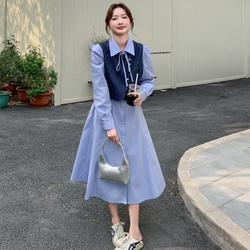 Pure Shimane Blue Женские Длинные Рукава Платья