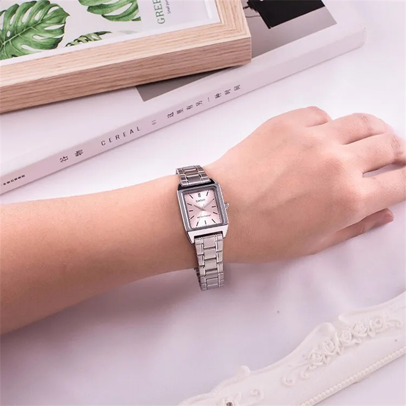 CASIO Винтажные Маленькие Блоки Кварцевый Механизм Часы Женские Розовый Циферблат Часов
