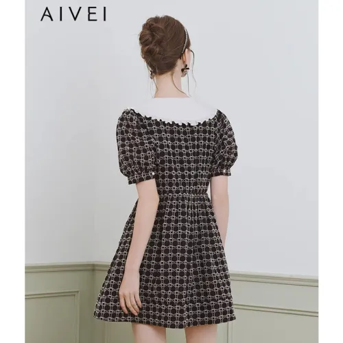 AIVEI Черное Женское Короткое Платье с Рукавами