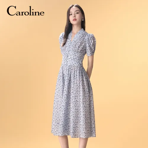 Caroline Голубой цветок Женские Короткие Платья с Рукавами