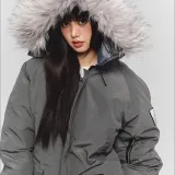 Серый хлопковый пуховик