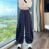 Темно-синий, синий, клетка, маленький, с флисовой подкладкой