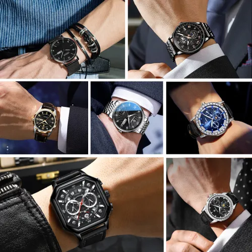 POEDAGAR Кварцевый механизм ремешок из нержавеющей стали черный циферблат мужские часы