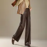 Кофейный, с флисовой подкладкой, натуральная кожа, штаны