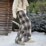 Верблюжий серый в клетку [утолщенный и с флисовой подкладкой, улучшенный]