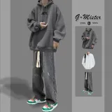 [Трехкомпонентный комплект] Темно-серый топ + черные джинсы + белая футболка из 100% хлопка