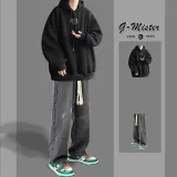 [Трехпредметный комплект] Черный топ + Черные джинсы + 100% хлопковая белая футболка