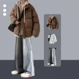 [Комплект из 3 предметов] Кофейный + Белый Длинный Рукав Футболка + K89 Трехпредметные Джинсы Синий