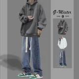 [Трехкомпонентный комплект] Темно-серый топ + синие джинсы + белая футболка из 100% хлопка