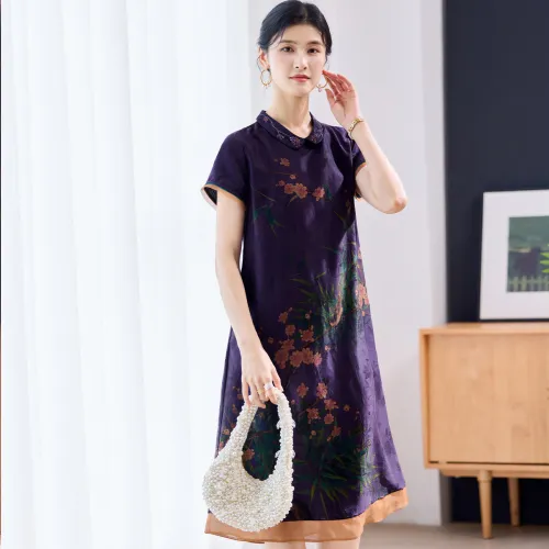 JINJU Фиолетовые Женские Короткие Платья с Рукавами