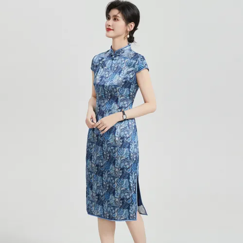 JINJU Blue Женские Короткие Платья с Рукавами