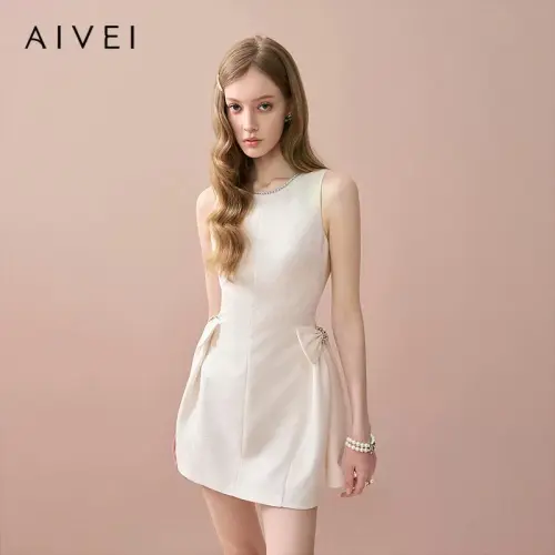 AIVEI Экрю Женские Платья без рукавов