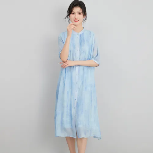 JINJU Blue Женские Короткие Платья с Рукавами