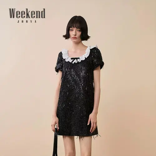 JORYAweekend Black Женские Короткие Платья с Рукавами