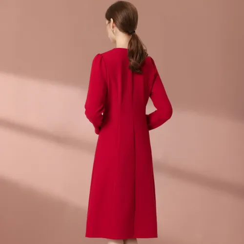 FENHONGMALI Red Женские Длинные Рукава Платья